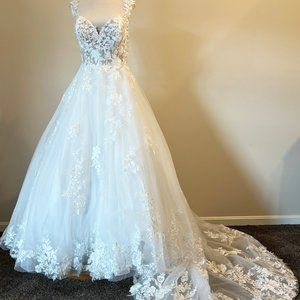 Allure Bridals #9912 Ivory/Nude Wedding Gown with Sheer Embroidered Bodice